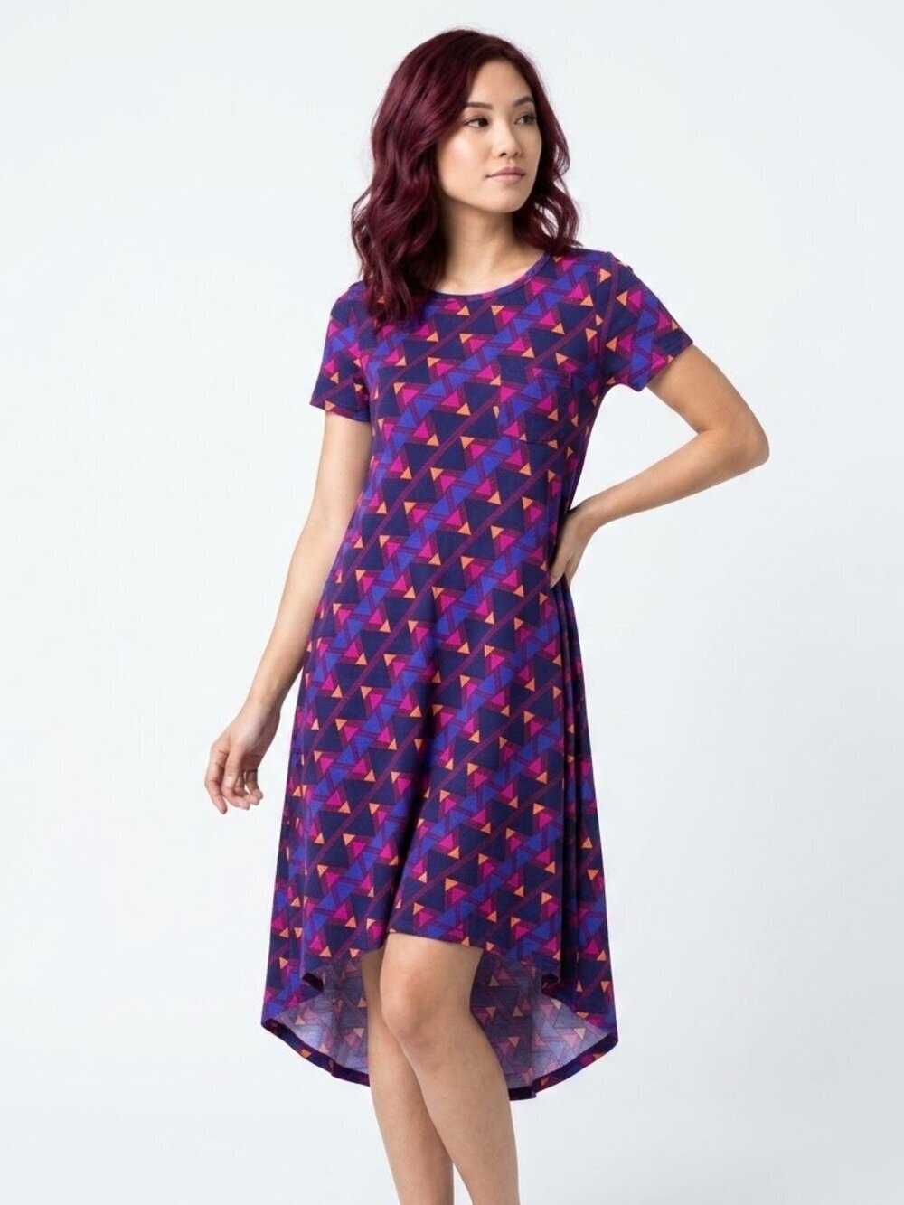 LuLaRoe Carly High Low Dress Size XXS Geometric Short Sleeve Pullover New